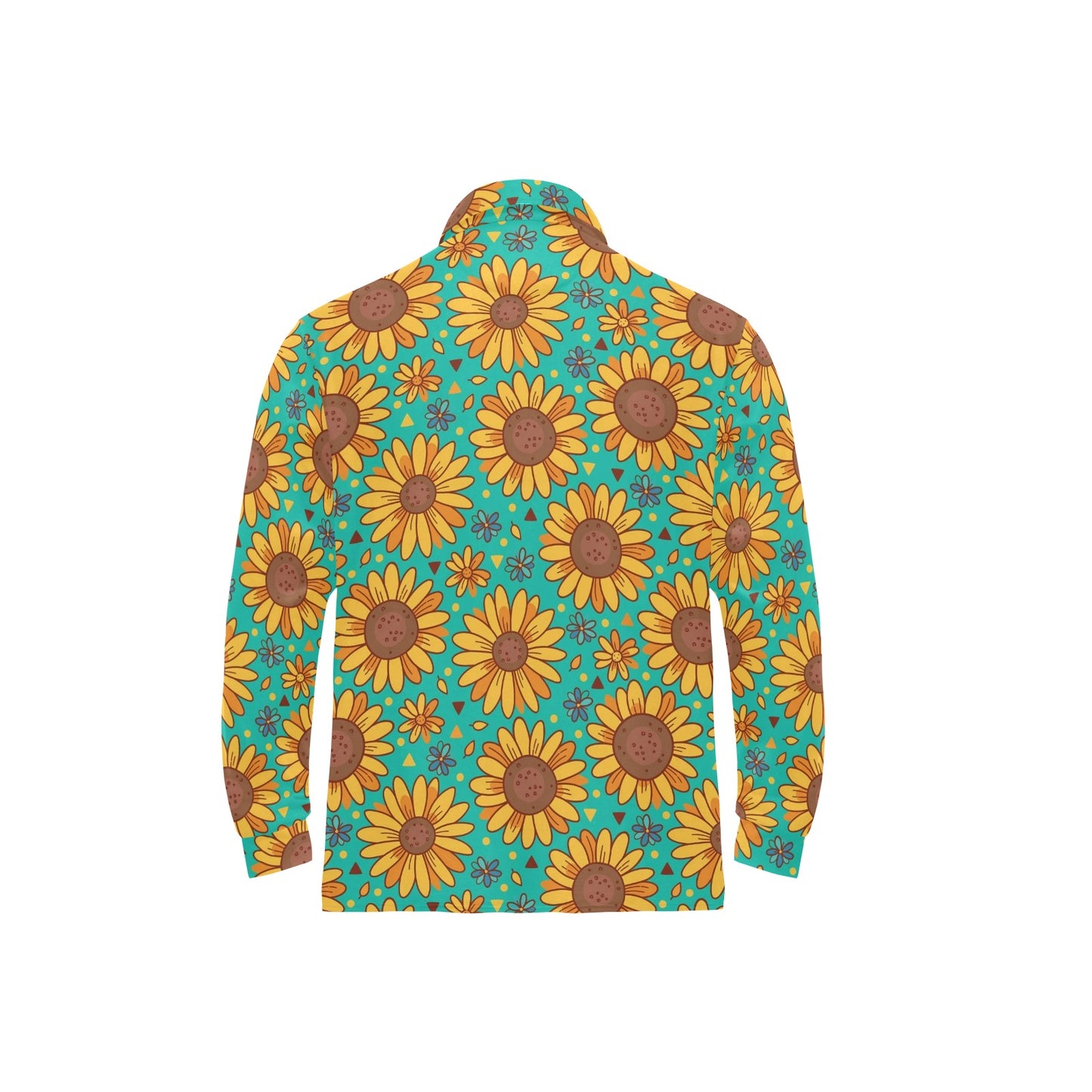 Sunflower Pattern Print Design SF013 Long Sleeve Polo Shirt For Men's