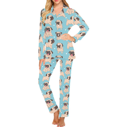 Pug Pattern Print Design A03 Women's Long Pajama Set