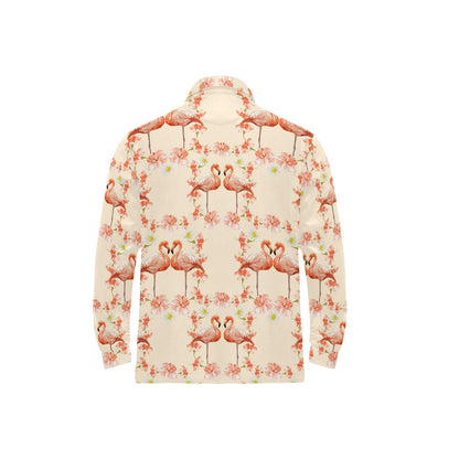 Flamingo Hibiscus Print Pattern Long Sleeve Polo Shirt For Men's
