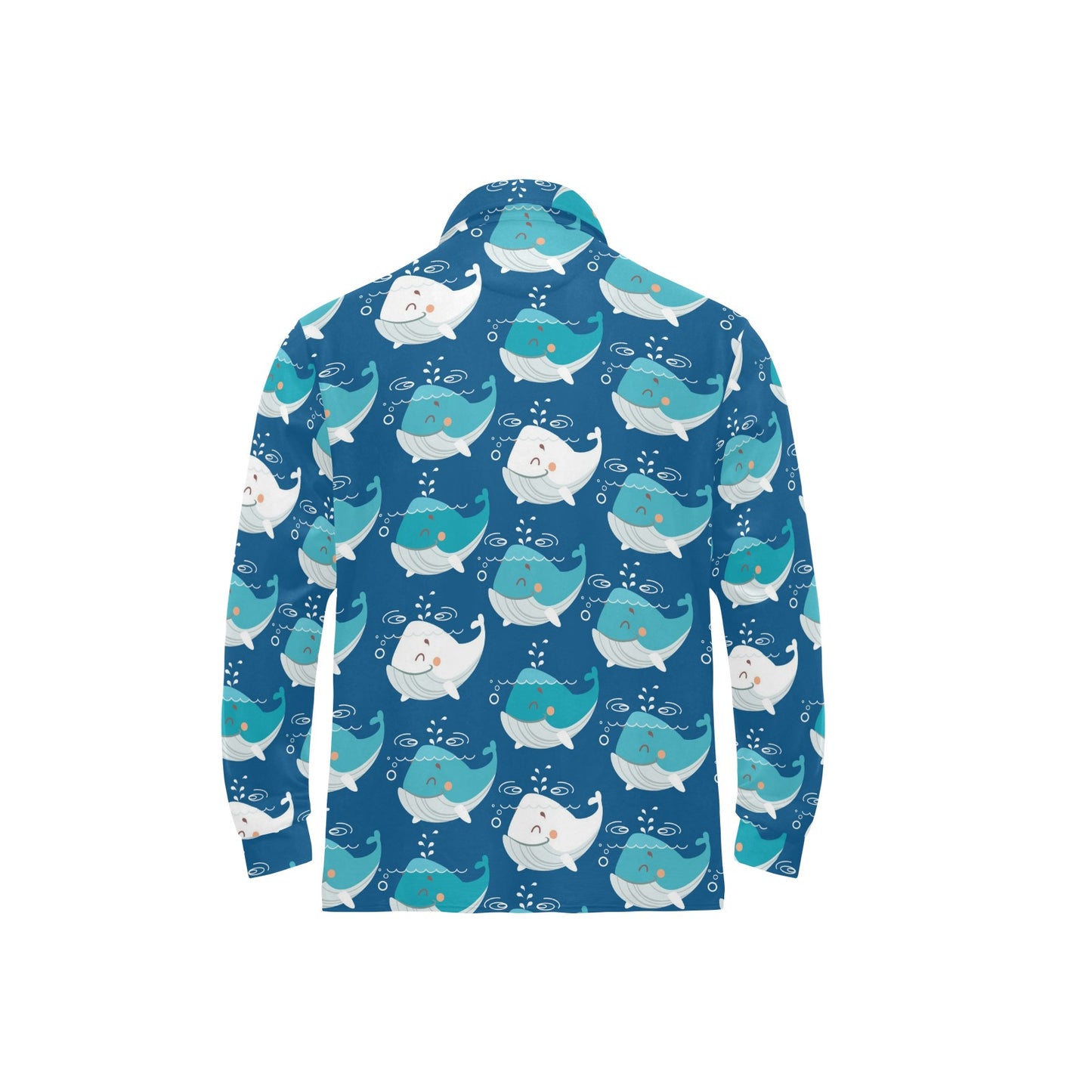 Blue Whale Pattern Print Design 01 Long Sleeve Polo Shirt For Men's