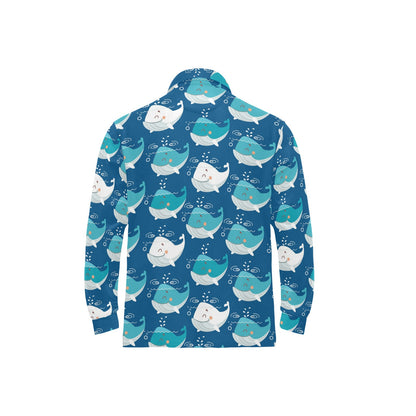Blue Whale Pattern Print Design 01 Long Sleeve Polo Shirt For Men's