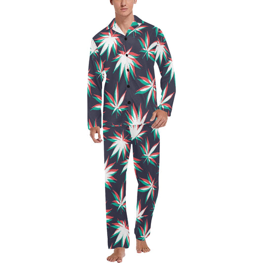 Pot Leaf Pattern Print Design A01 Men's Long Pajama Set