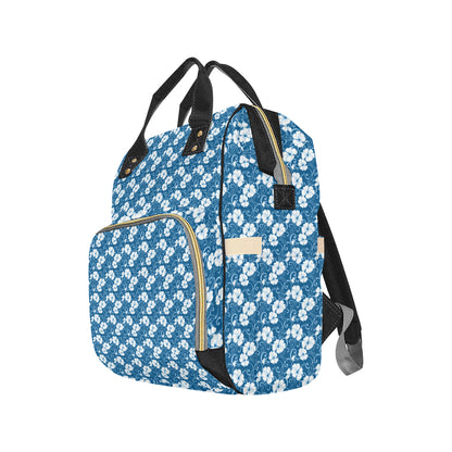 Hibiscus Blue Flower Hawaiian Print Diaper Bag Backpack