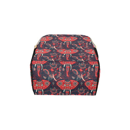 Red Indian Elephant Pattern Diaper Bag Backpack