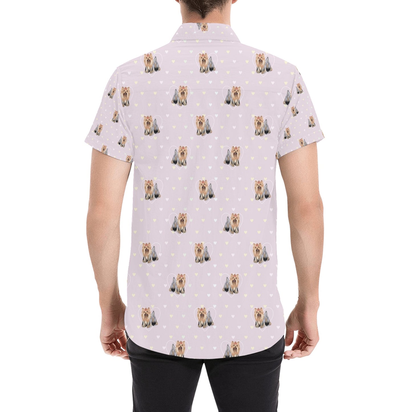 Yorkshire Terriers Print Design LKS302 Men Short Sleeve Button Up Shirt