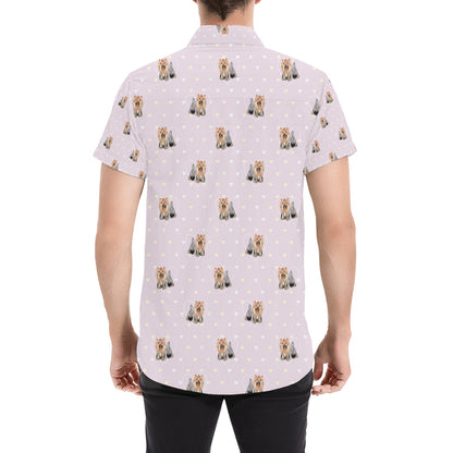 Yorkshire Terriers Print Design LKS302 Men Short Sleeve Button Up Shirt