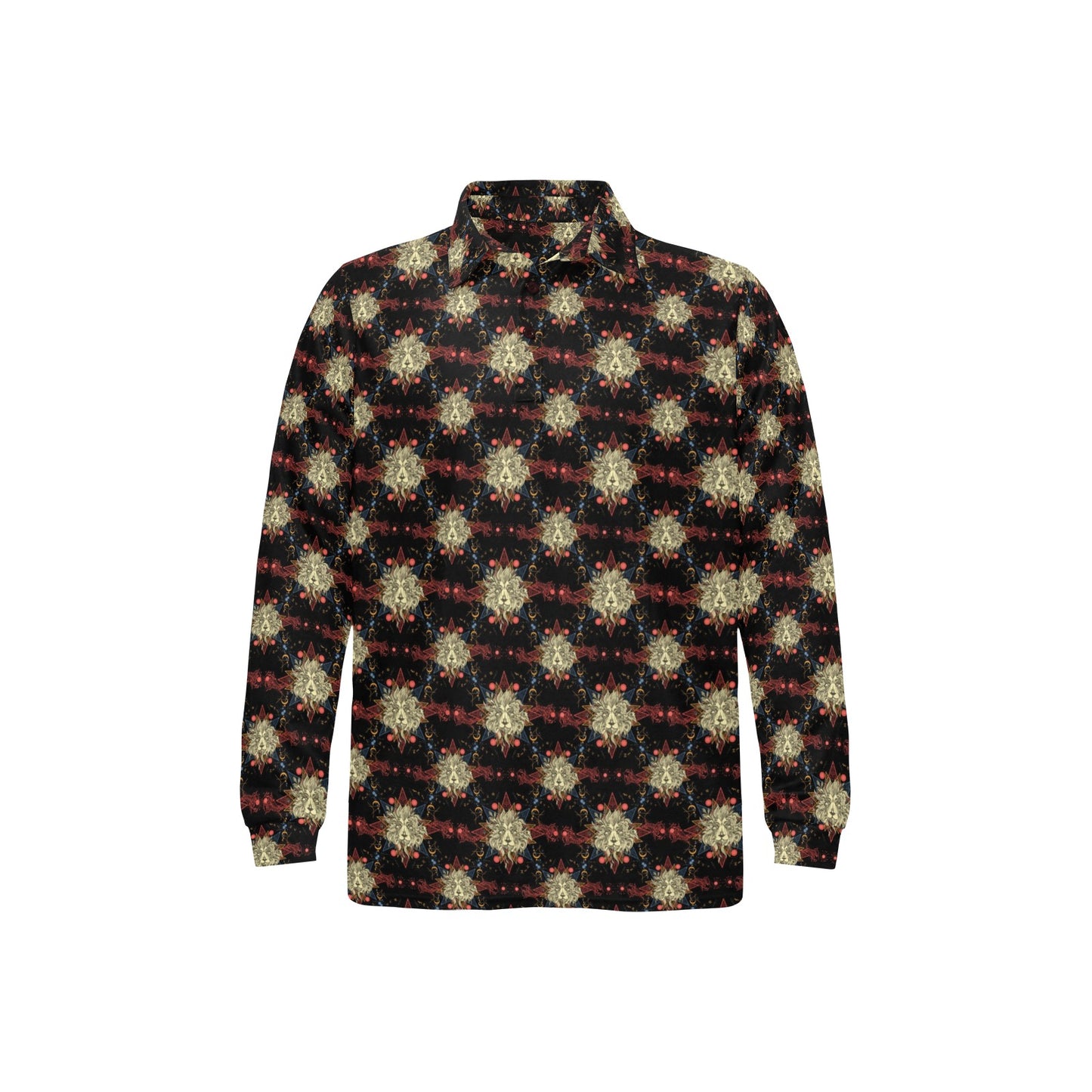 Zodiac Leo Pattern Design Print Long Sleeve Polo Shirt For Men's