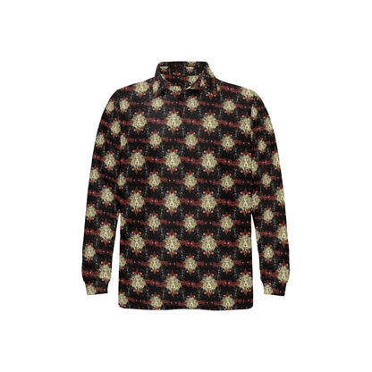 Zodiac Leo Pattern Design Print Long Sleeve Polo Shirt For Men's