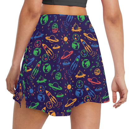 UFO Space Rocket Print Design LKS302 17" Golf & Pickleball Skort with Pockets