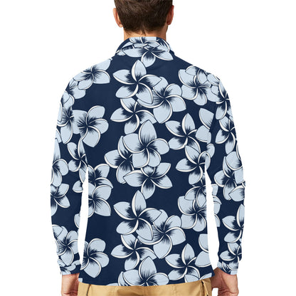 Plumeria Pattern Print Design A02 Long Sleeve Polo Shirt For Men's