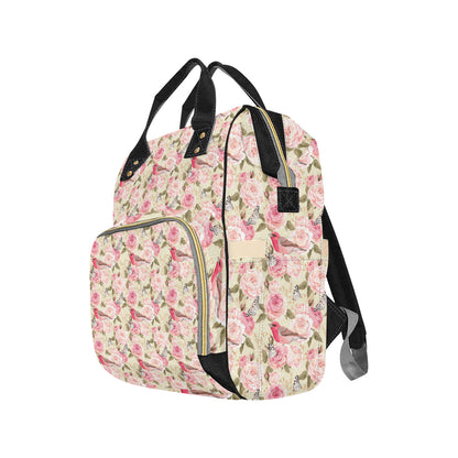 Bird Butterfly Pink Flower Print Pattern Diaper Bag Backpack