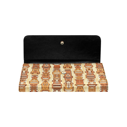 Tiki Orange Vertical Pattern Women's Trifold Wallet