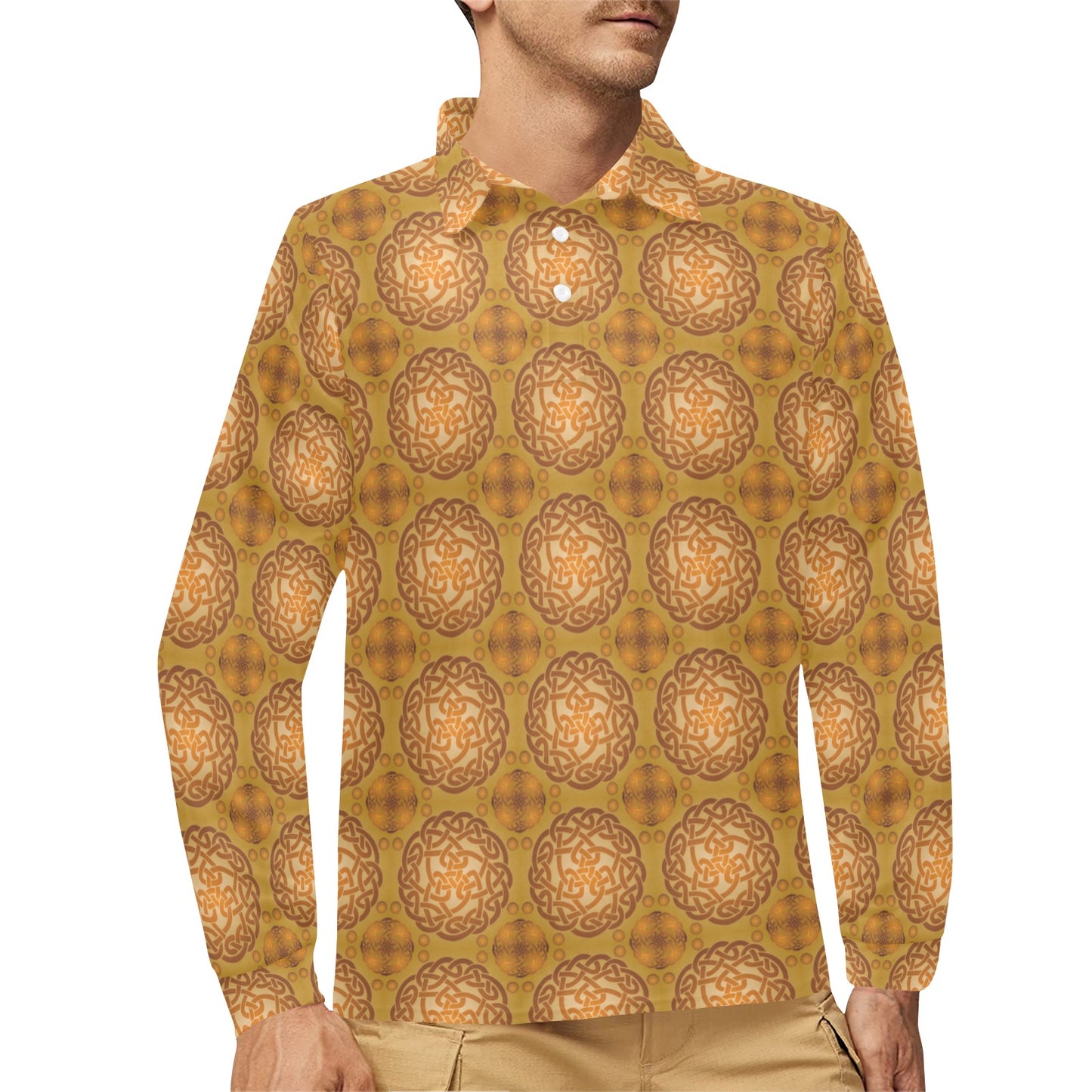 Celtic Pattern Print Design 01 Long Sleeve Polo Shirt For Men's