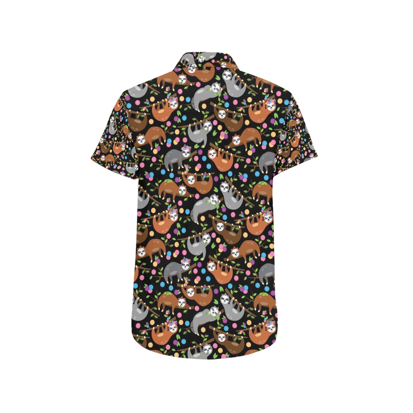 Sloth Print Design LKS306 Men Short Sleeve Button Up Shirt