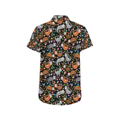 Sloth Print Design LKS306 Men Short Sleeve Button Up Shirt
