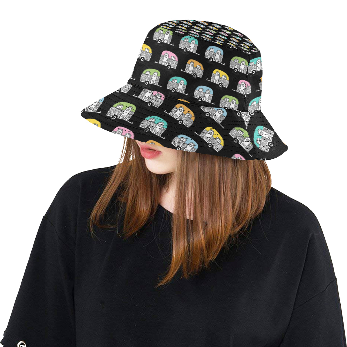 Camper Pattern Camping Themed No 2 Print Unisex Bucket Hat