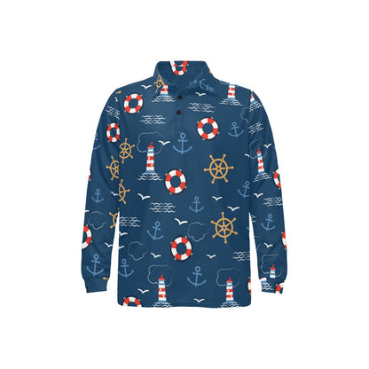 Nautical Pattern Print Design A06 Long Sleeve Polo Shirt For Men's