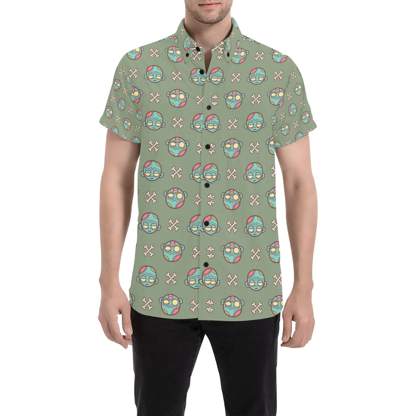 Zombie Print Design LKS301 Men Short Sleeve Button Up Shirt