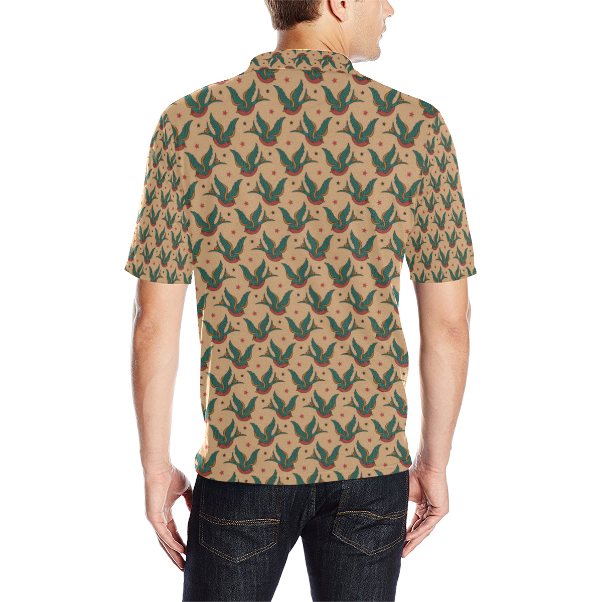 Old School Tattoo Swallow Design Men Polo Shirt