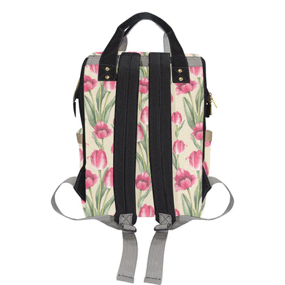 Tulip Pink Pattern Print Design TP06 Diaper Bag Backpack