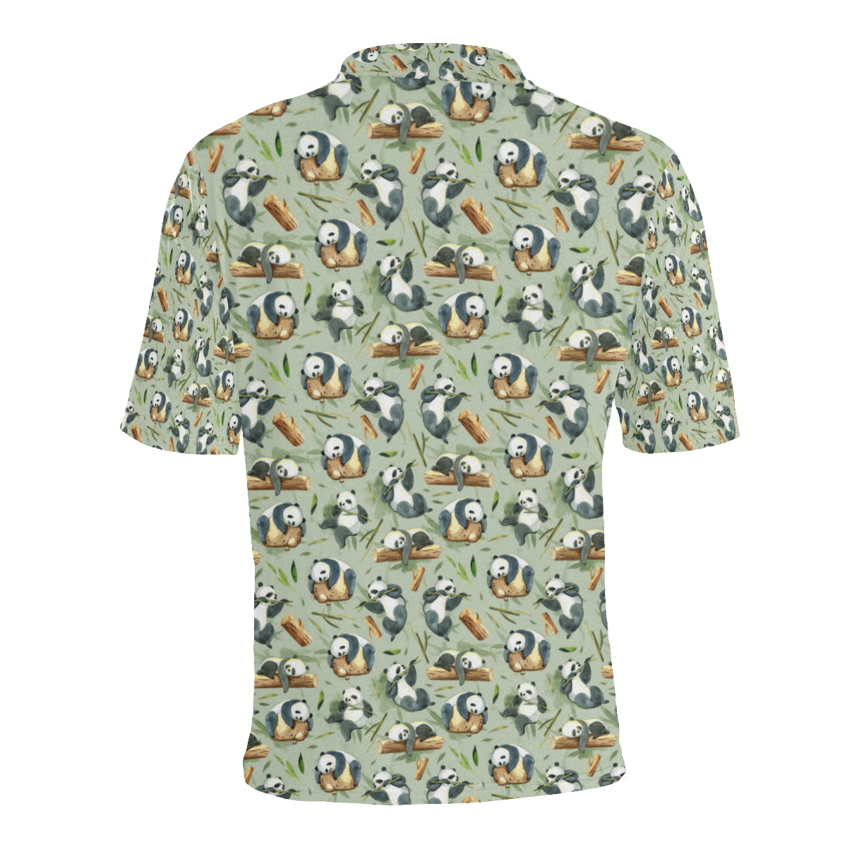 Panda Bear Design Bamboo Print Men Polo Shirt