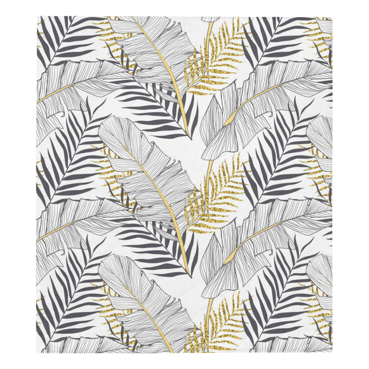 Gold Glitter Tropical Palm Leaves Premium Quilt
