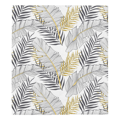 Gold Glitter Tropical Palm Leaves Premium Quilt