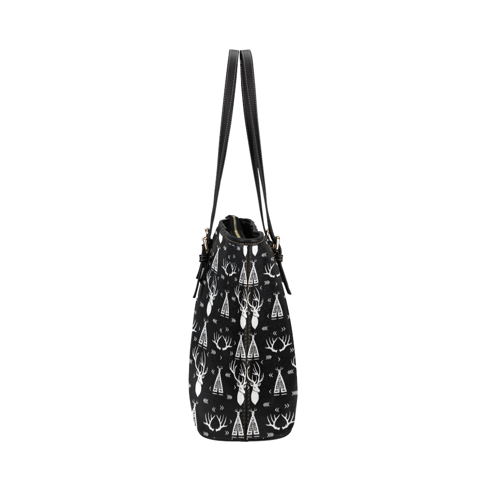 Deer Native Indian Print Pattern Leather Tote Bag