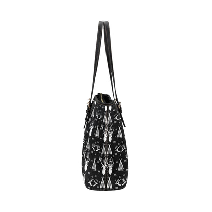 Deer Native Indian Print Pattern Leather Tote Bag