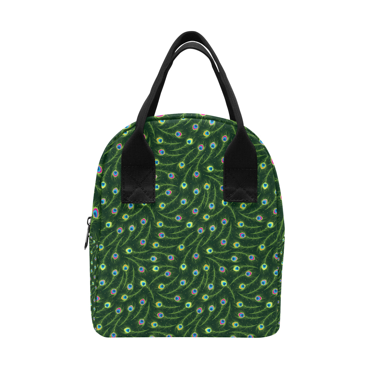 Peacock Feather Green Design Print Insulated Lunch Bag