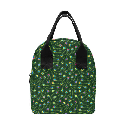 Peacock Feather Green Design Print Insulated Lunch Bag