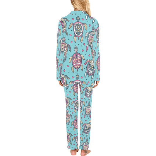 Sea Turtle Art Pattern Women's Long Pajama Set