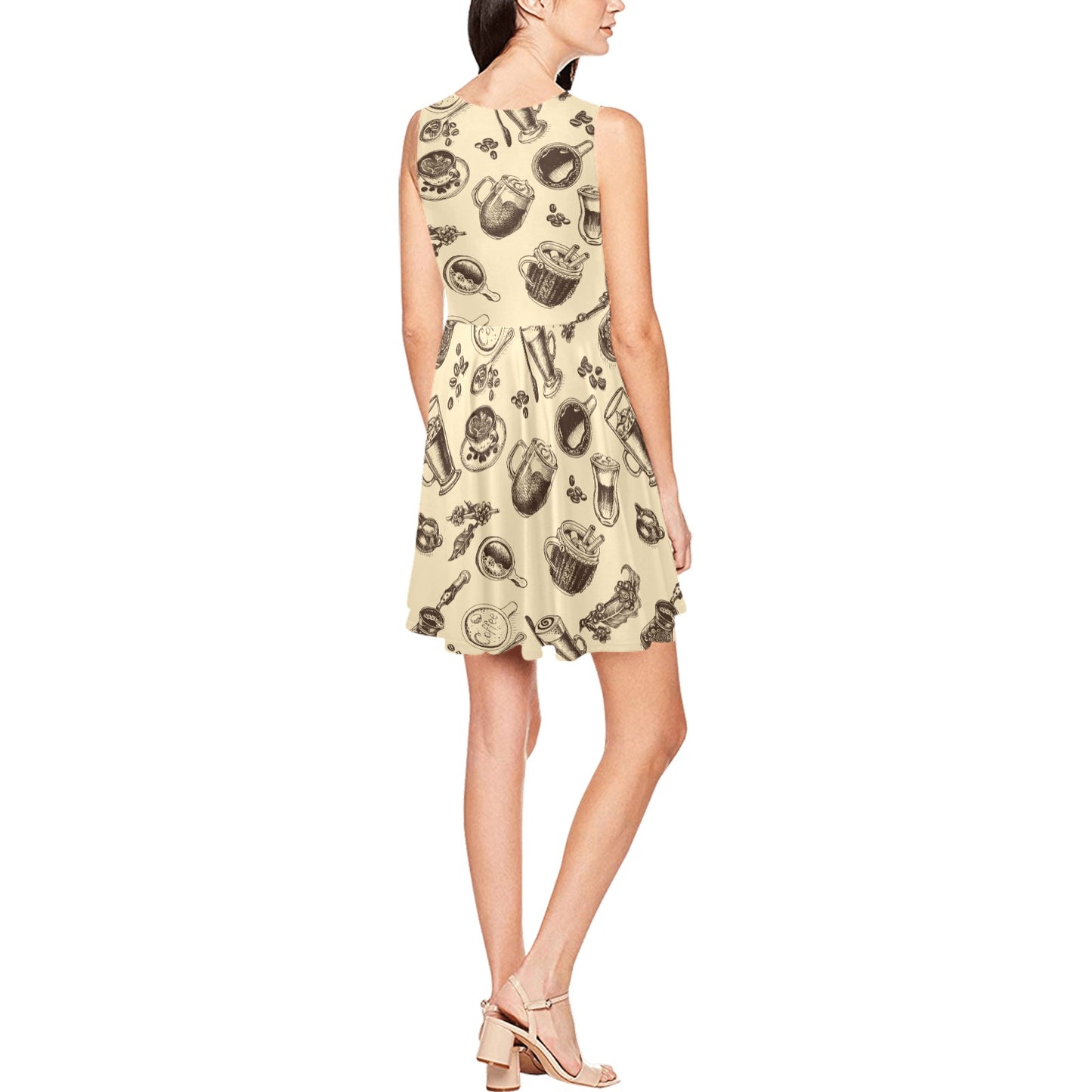Coffee Pattern Print Design 05 Sleeveless Dress
