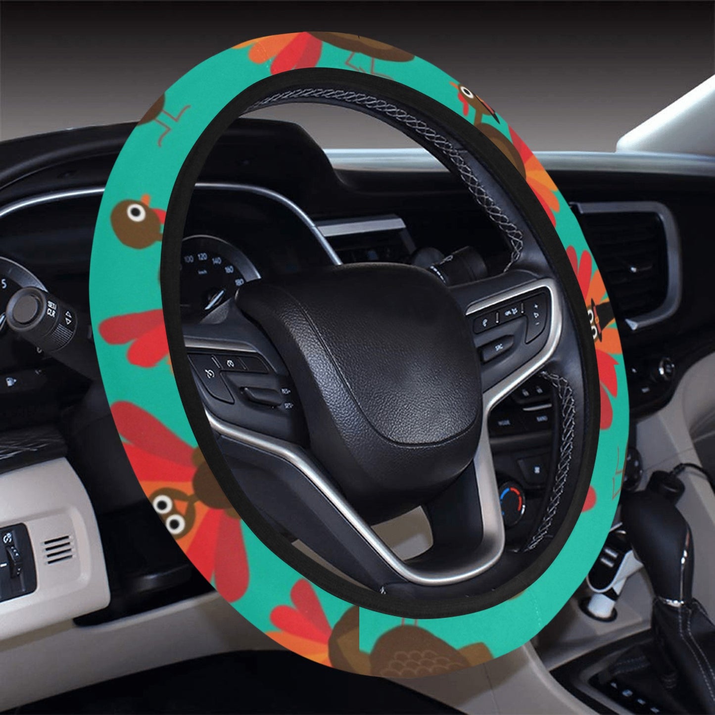 Turkey Print Design LKS402 Steering Wheel Cover with Elastic Edge