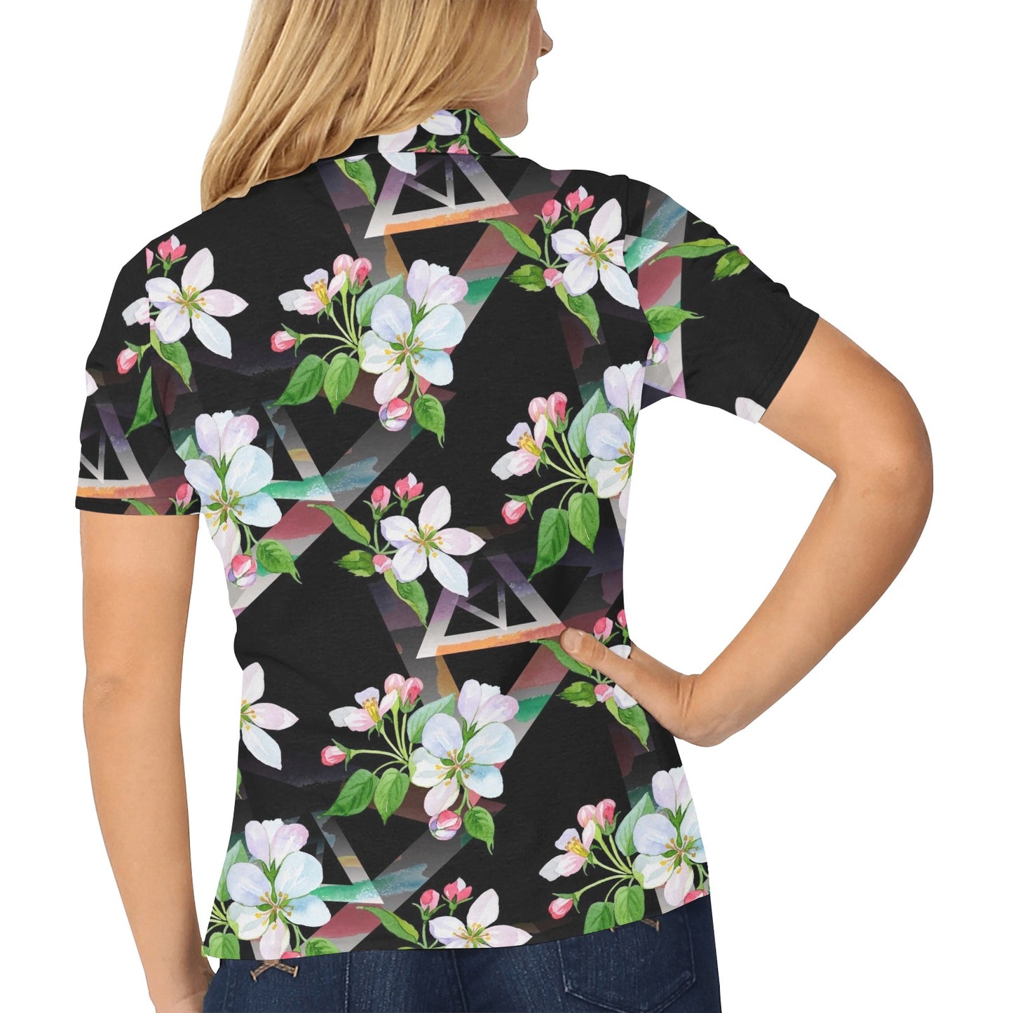 Apple blossom Pattern Print Design AB07 Women's Polo Shirt