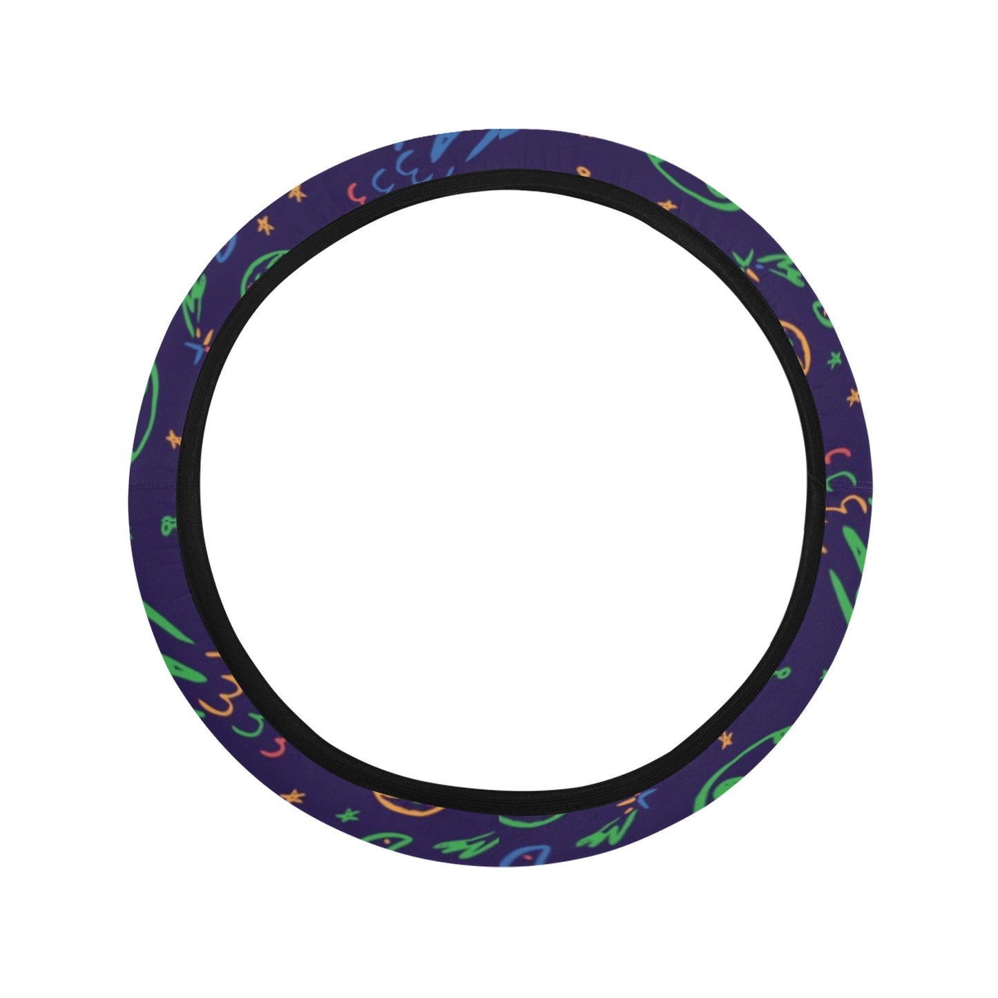 UFO Space Rocket Print Design LKS302 Steering Wheel Cover with Elastic Edge