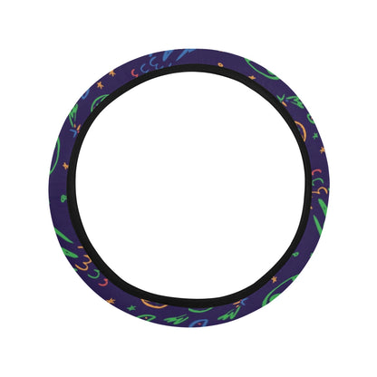 UFO Space Rocket Print Design LKS302 Steering Wheel Cover with Elastic Edge