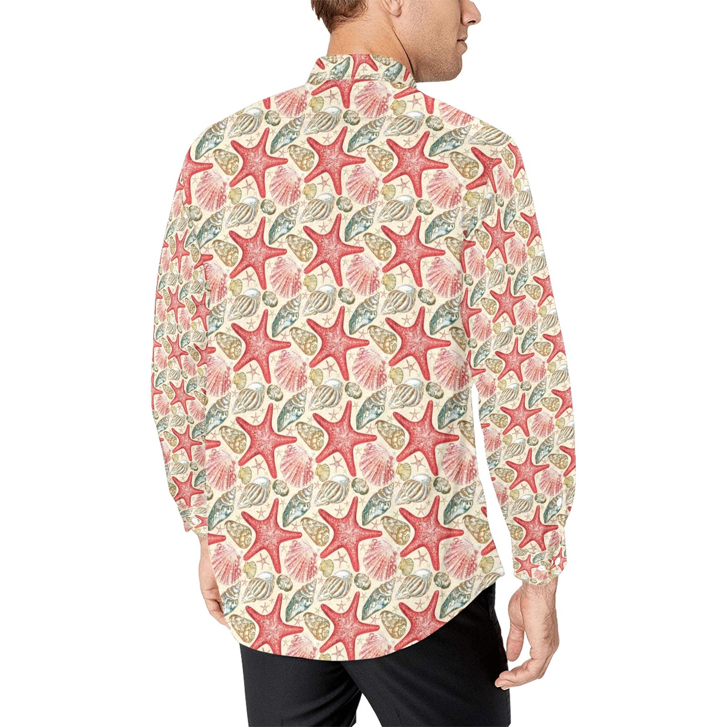Seashell Print Design LKS301 Men's Long Sleeve Dress Shirt