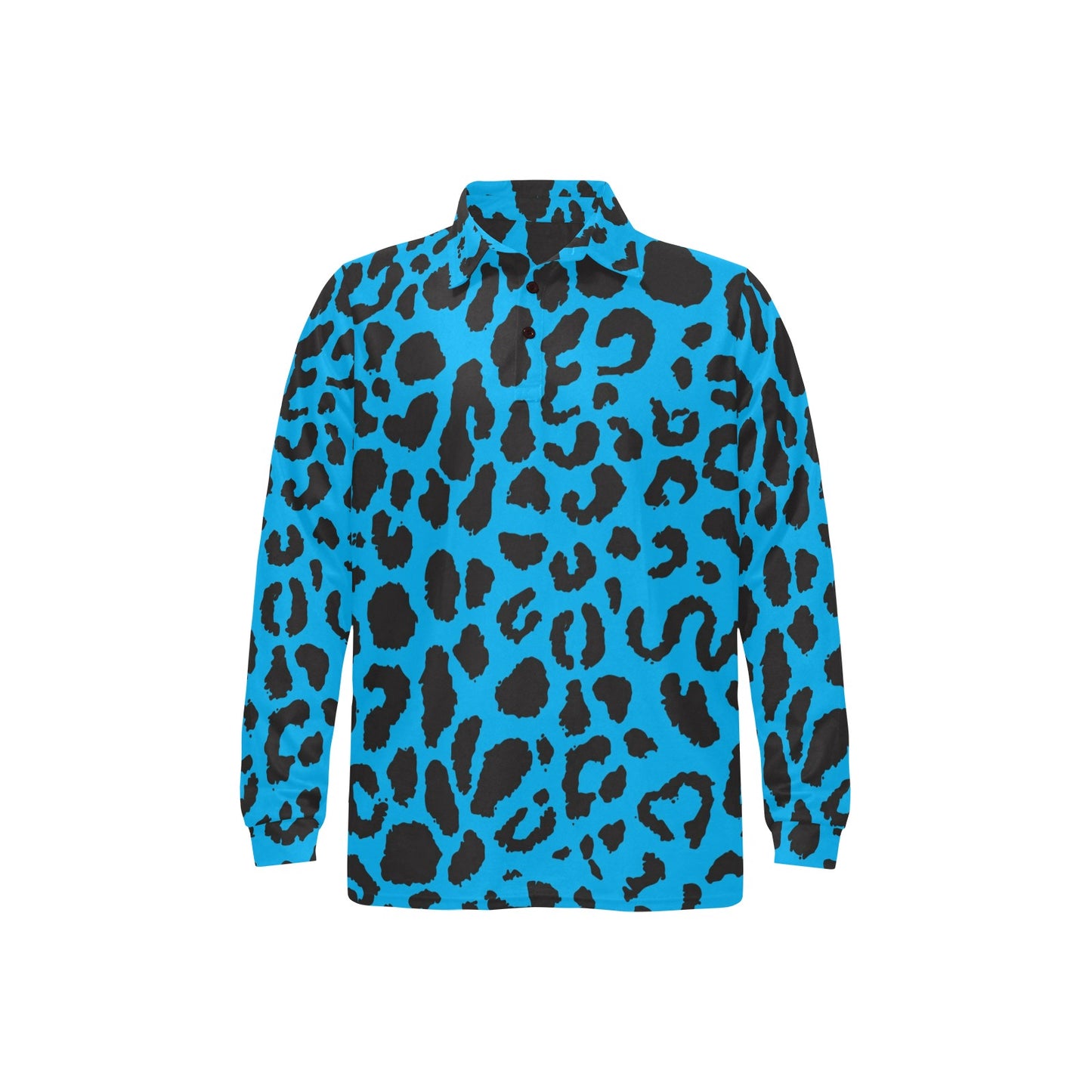 Cheetah Blue Print Pattern Long Sleeve Polo Shirt For Men's
