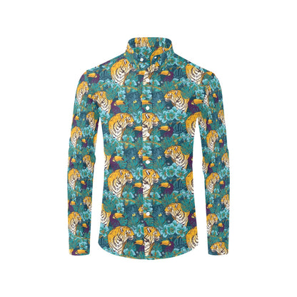 Tiger Tropical Print Design LKS301 Men's Long Sleeve Dress Shirt