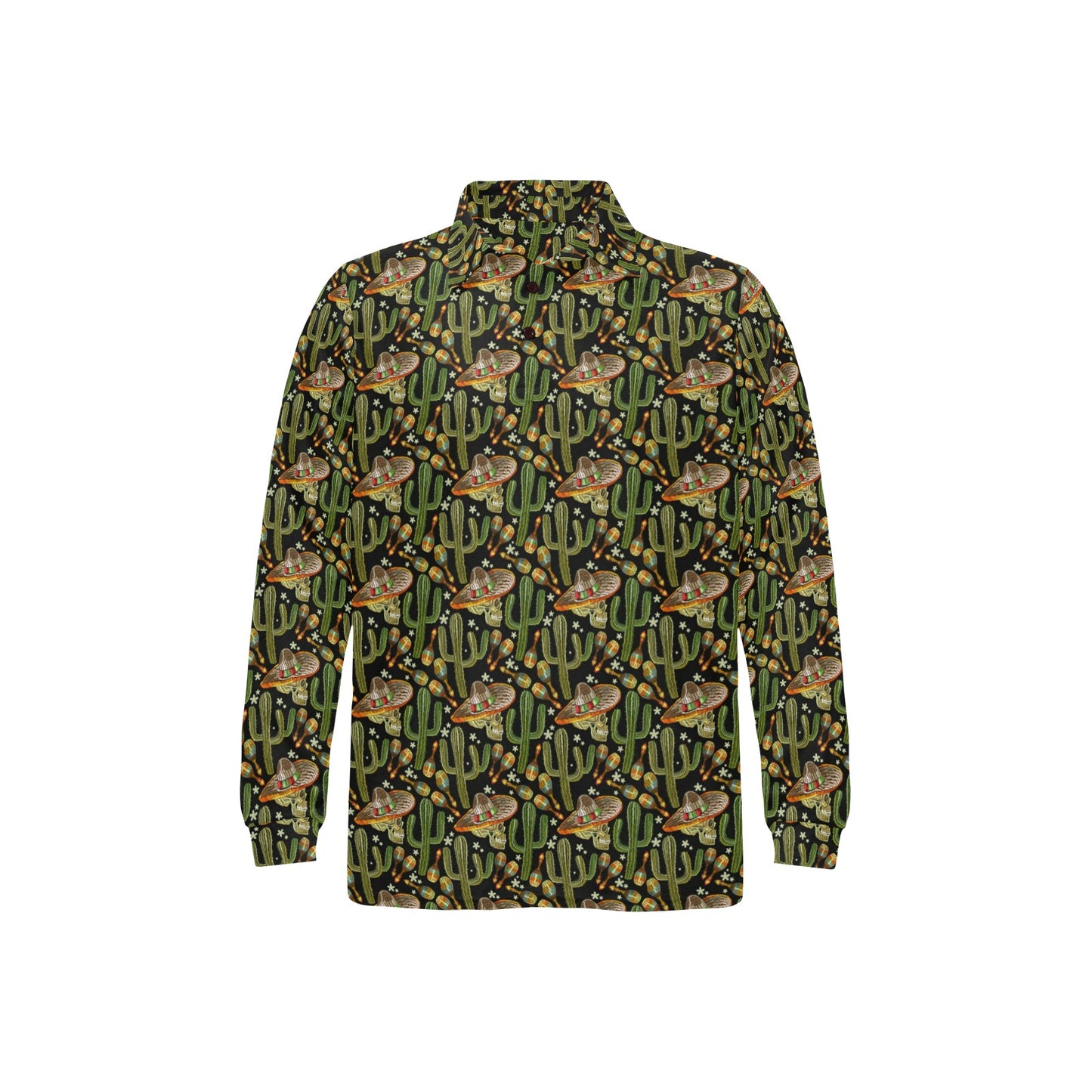 Western Style Print Long Sleeve Polo Shirt For Men's