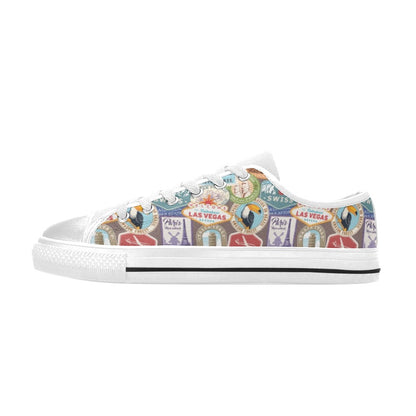 Travel Stamp Print Design LKS301 Women's White Low Top Shoes