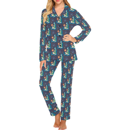 Aquarius Zodiac Pattern Print Design 03 Women's Long Pajama Set