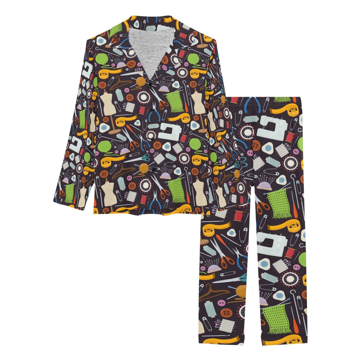 Sewing Equipment Print Design LKS308 Women's Long Pajama Set
