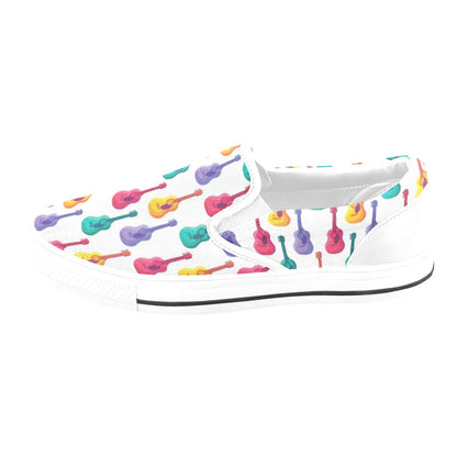 Acoustic Guitar Print Design LKS406 White Slip Ons Canvas Women's Shoes