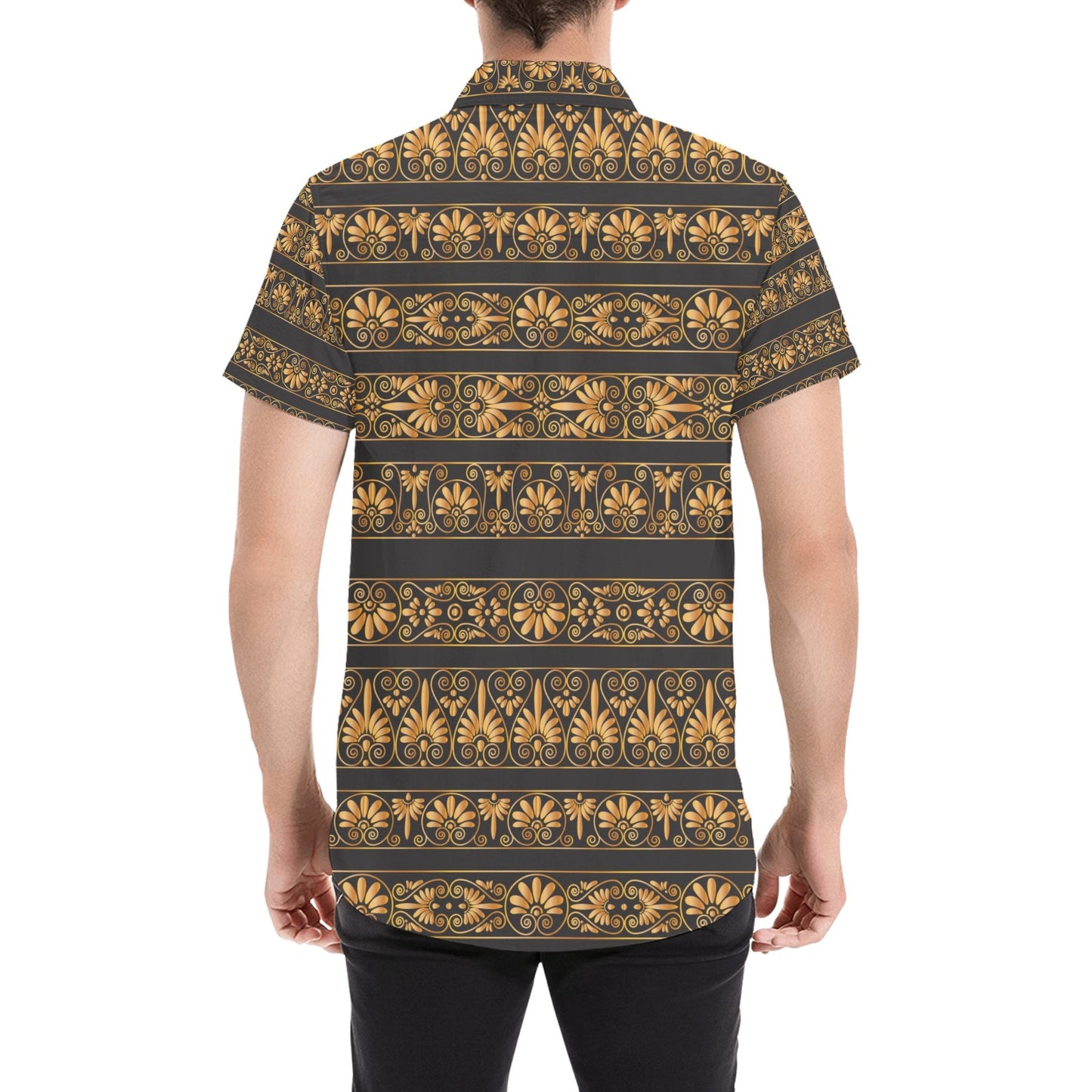 Ancient Greek Print Design LKS303 Men Short Sleeve Button Up Shirt