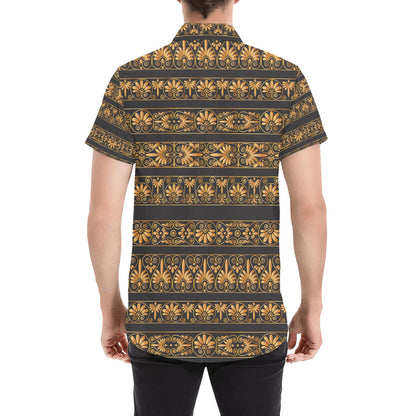 Ancient Greek Print Design LKS303 Men Short Sleeve Button Up Shirt