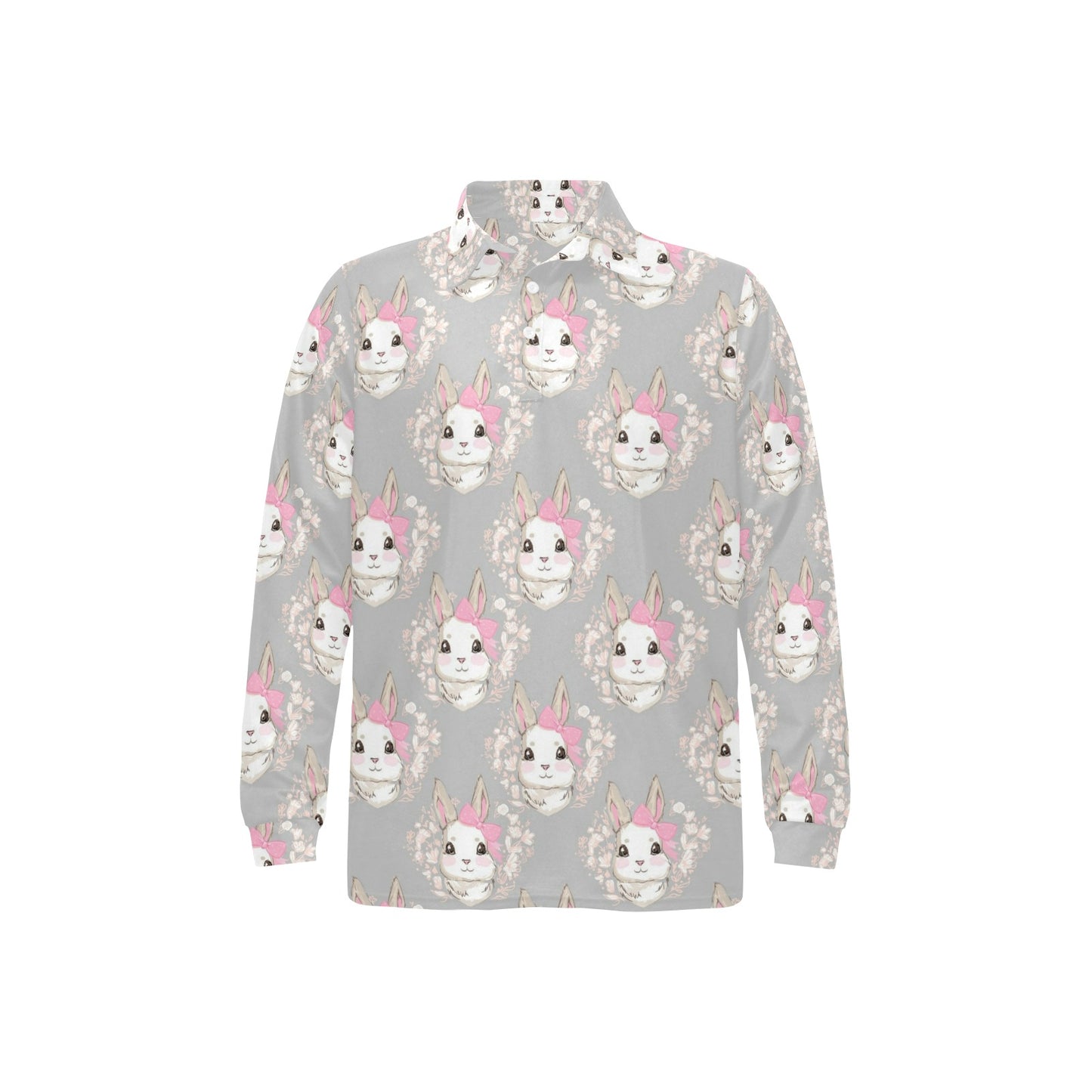 Rabbit Pattern Print Design RB07 Long Sleeve Polo Shirt For Men's