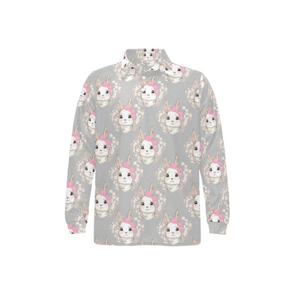 Rabbit Pattern Print Design RB07 Long Sleeve Polo Shirt For Men's