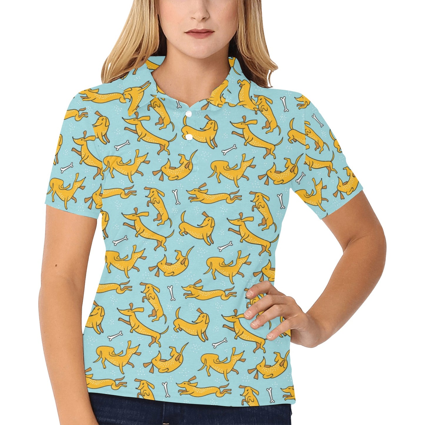 Dachshund Pattern Print Design 08 Women's Polo Shirt